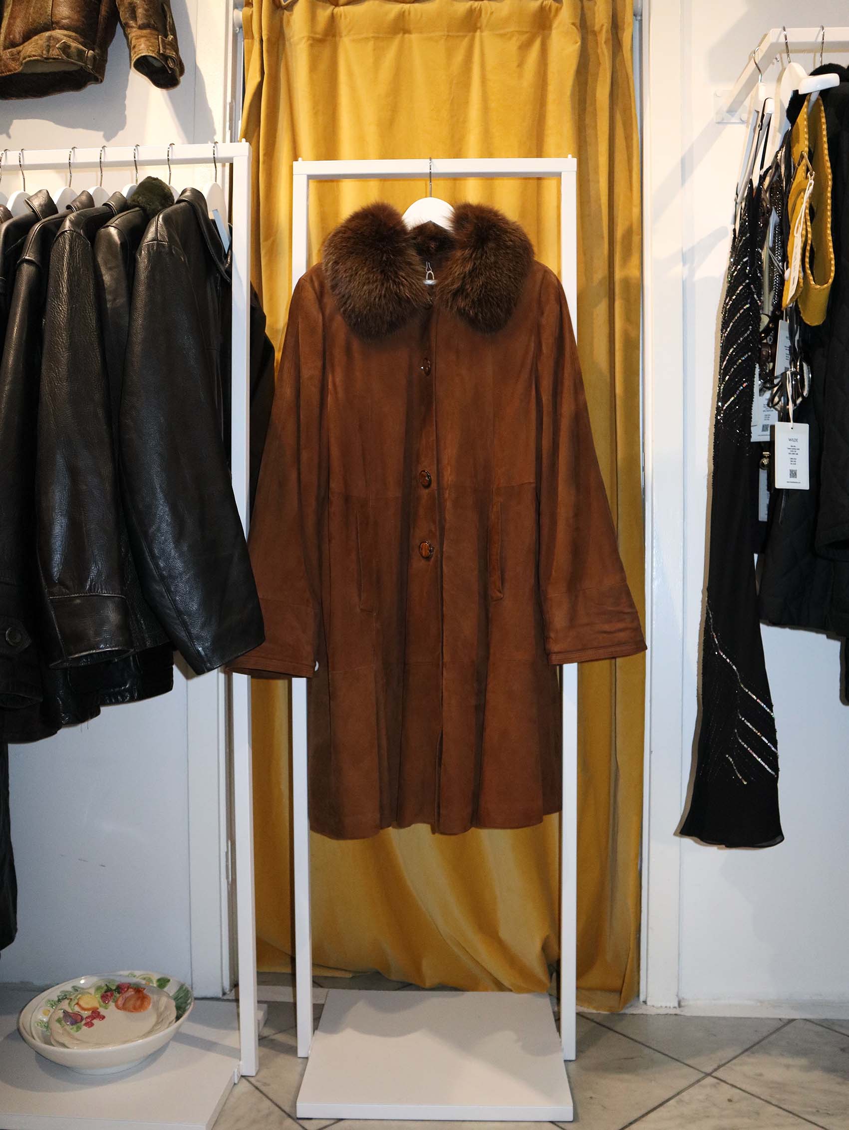 Brown suede leather coat