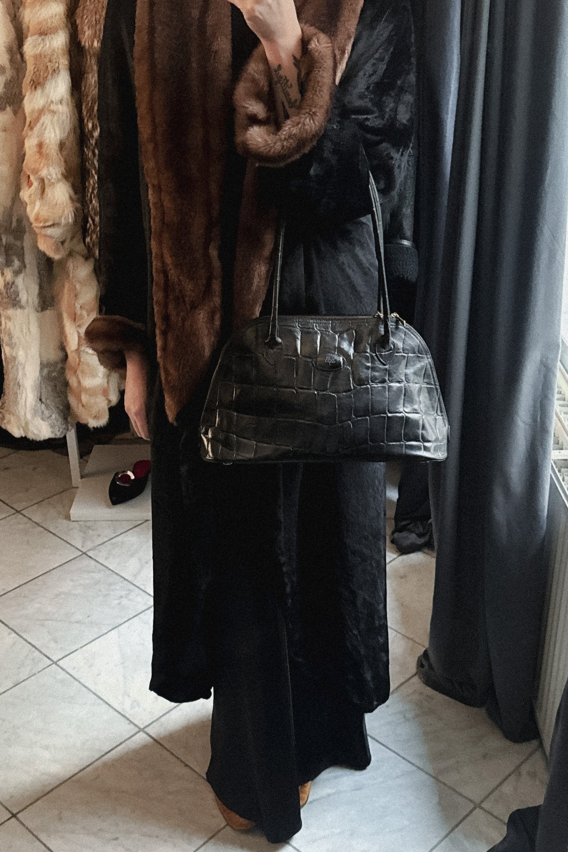 Mulberry Vintage Black Croc Leather Handbag