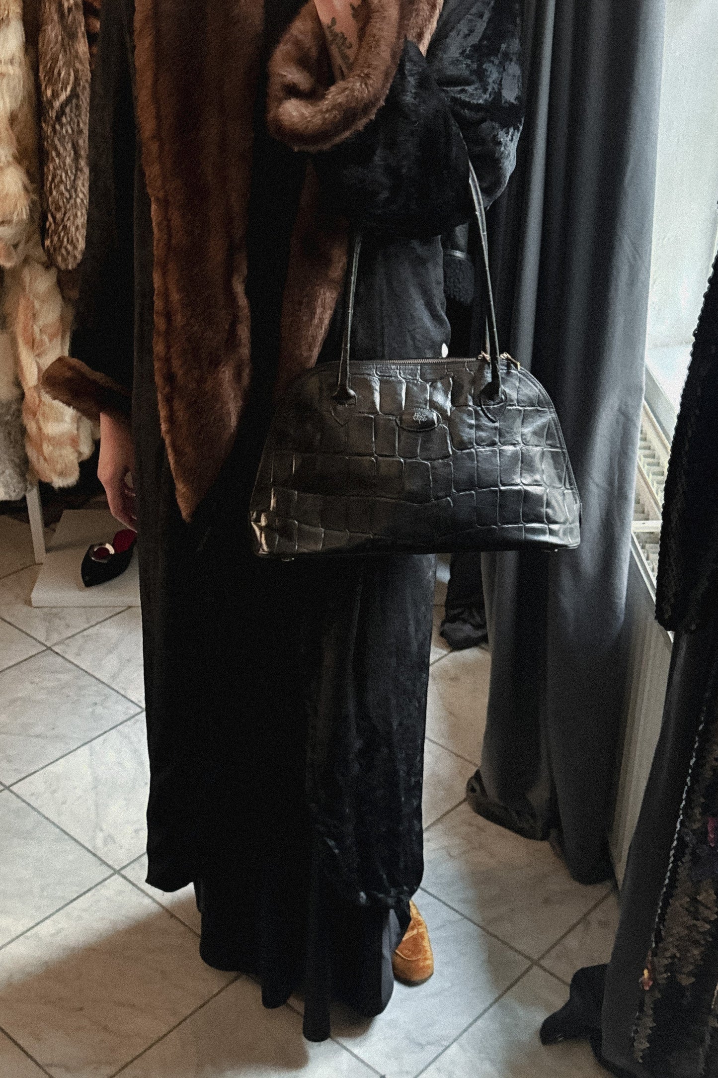 Mulberry Vintage Black Croc Leather Handbag