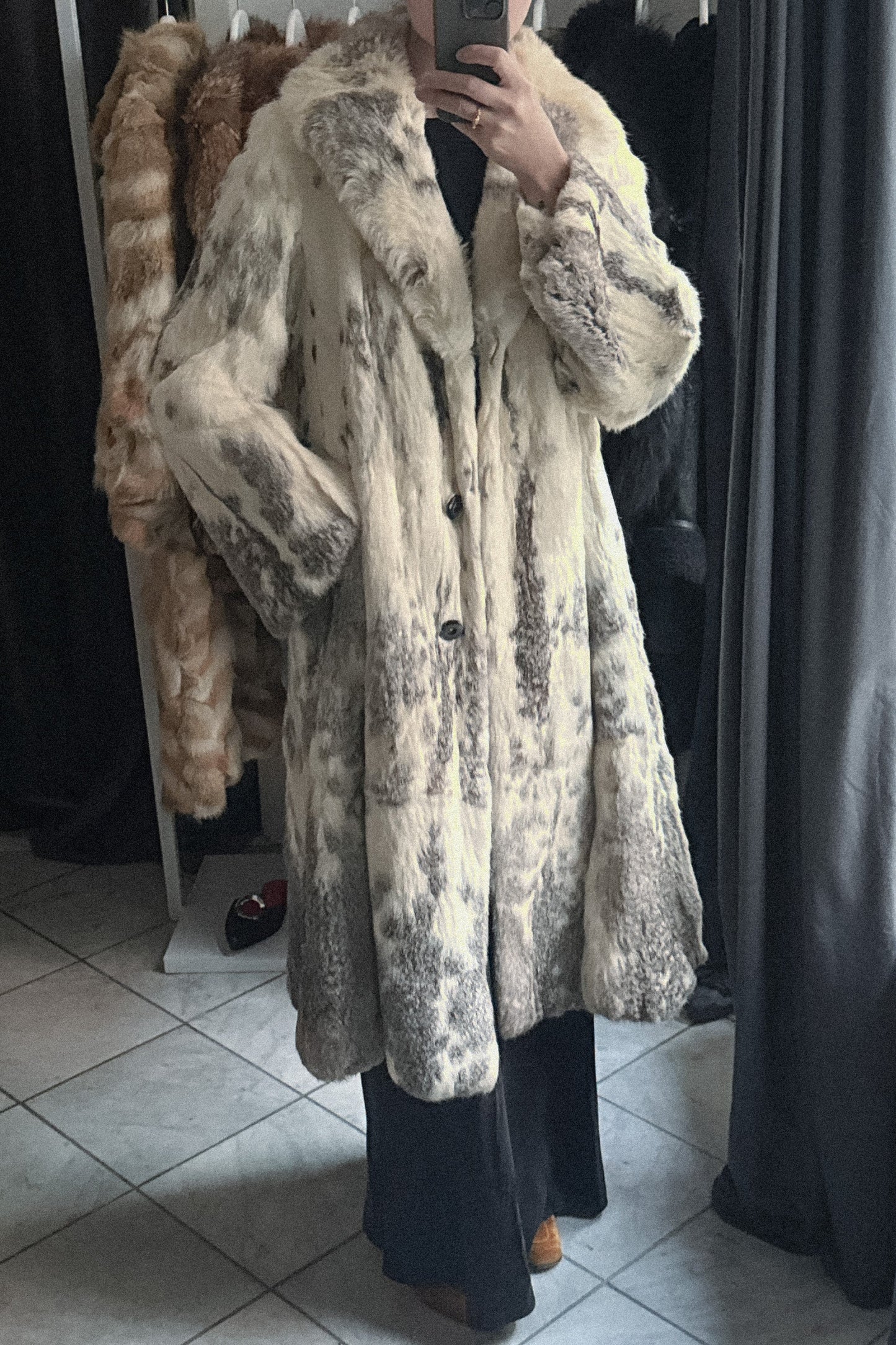 Vintage White Rabbit Long Fur Coat