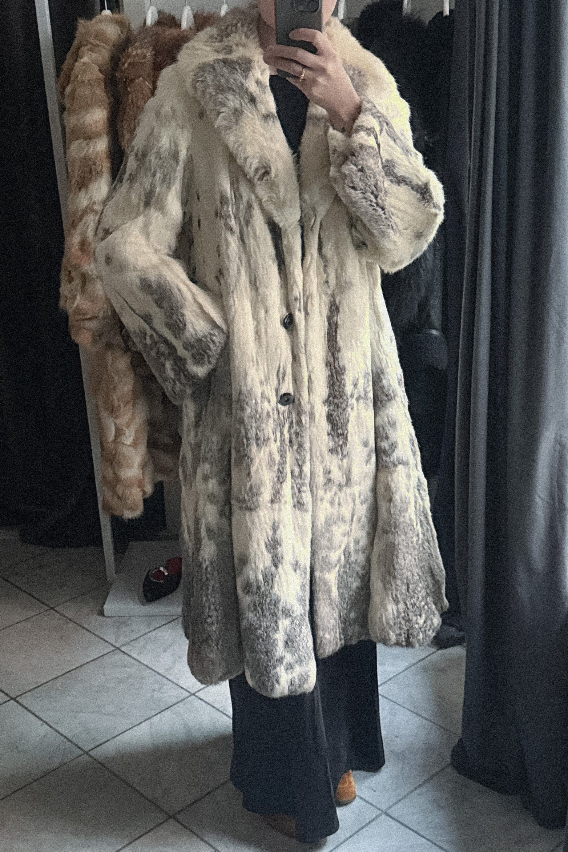 Vintage White Rabbit Long Fur Coat