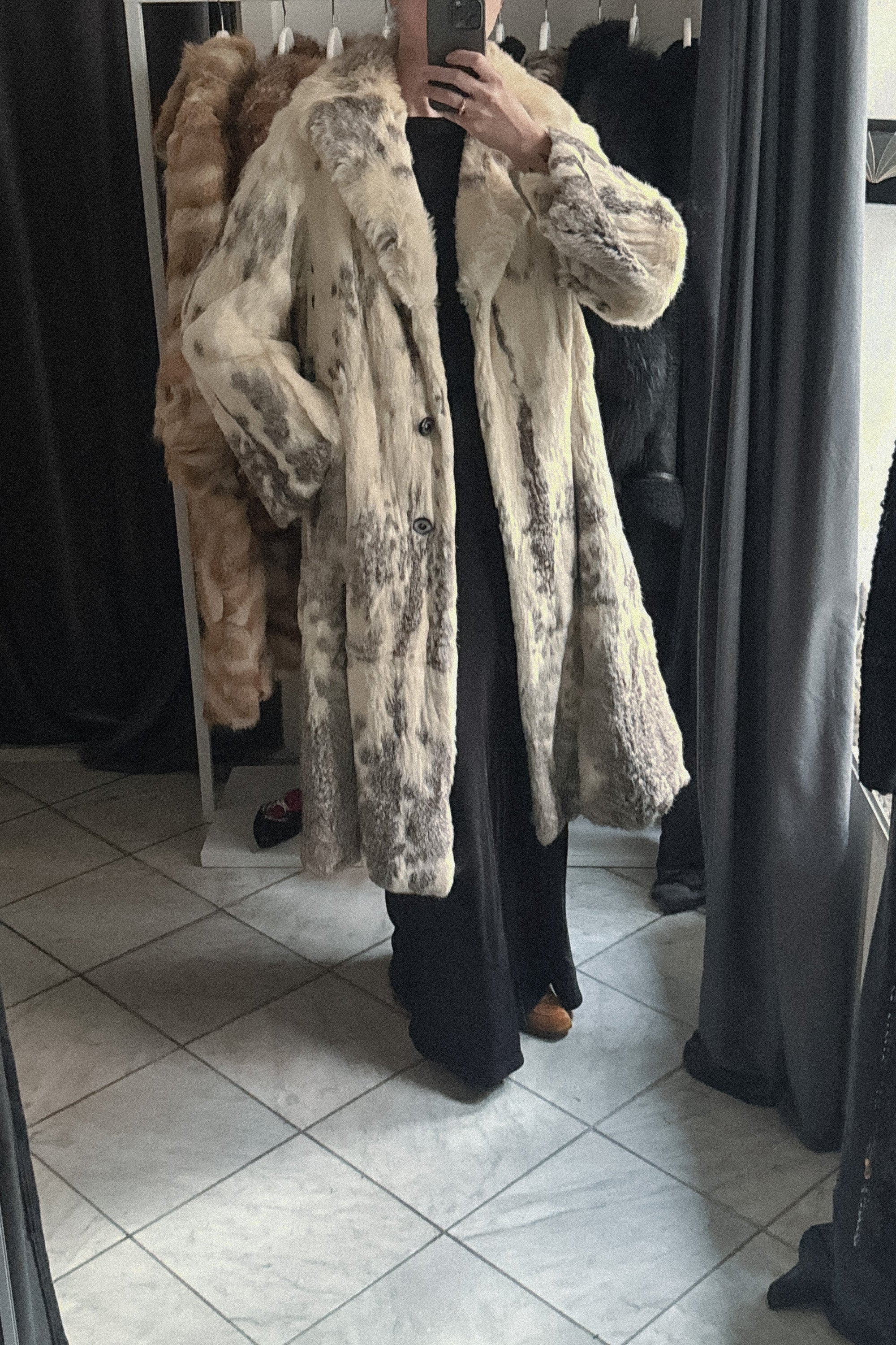 Vintage White Rabbit Long Fur Coat