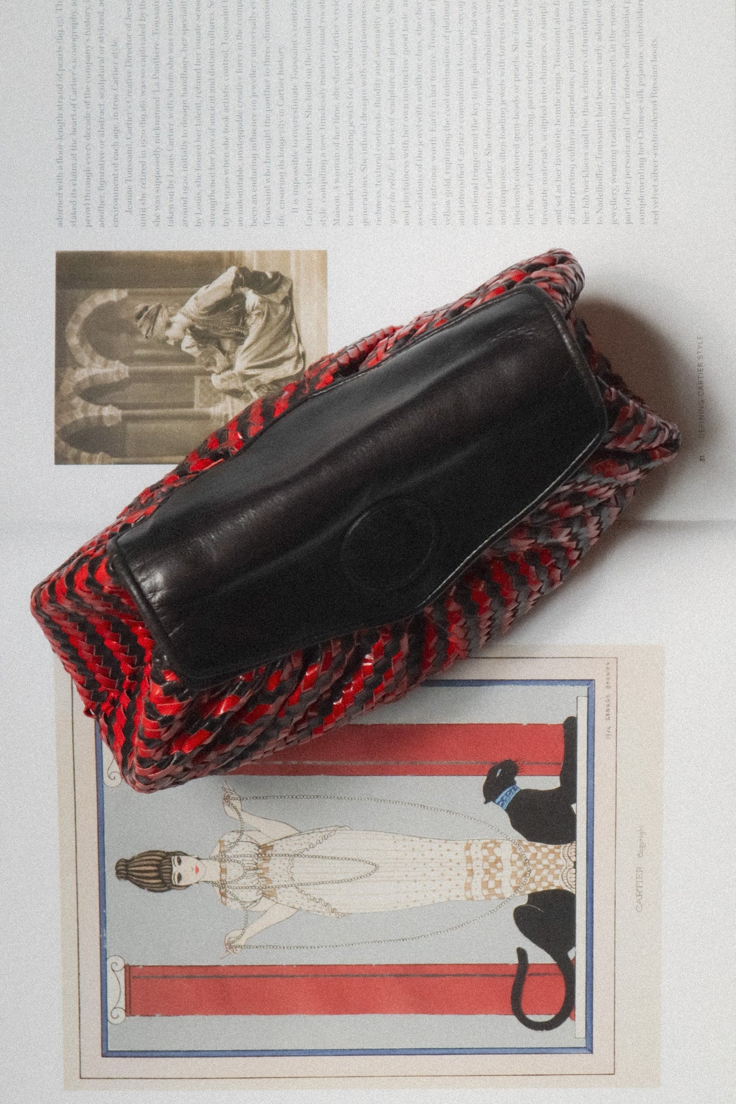 Fendi Vintage Red & Black Woven Leather Clutch