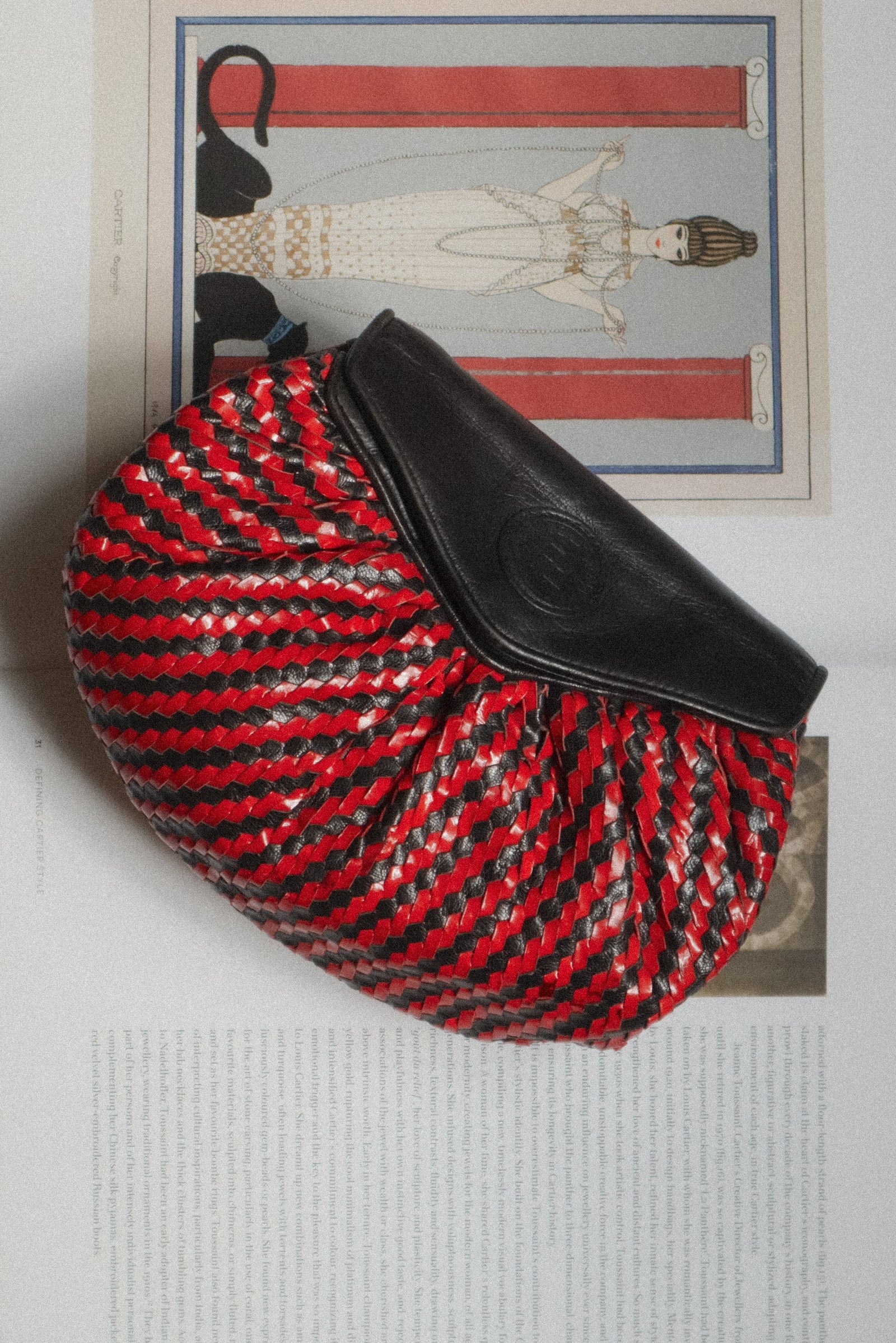 Fendi Vintage Red & Black Woven Leather Clutch
