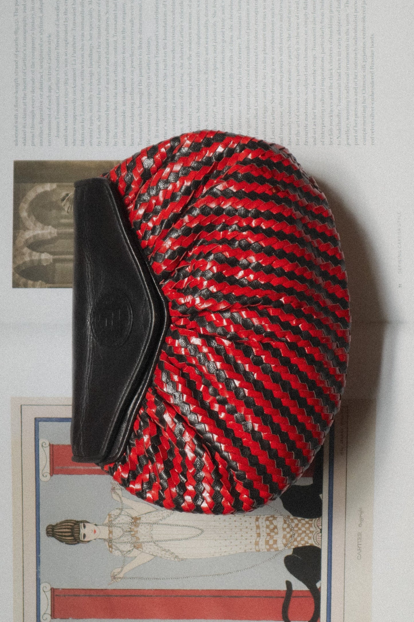 Fendi Vintage Red & Black Woven Leather Clutch