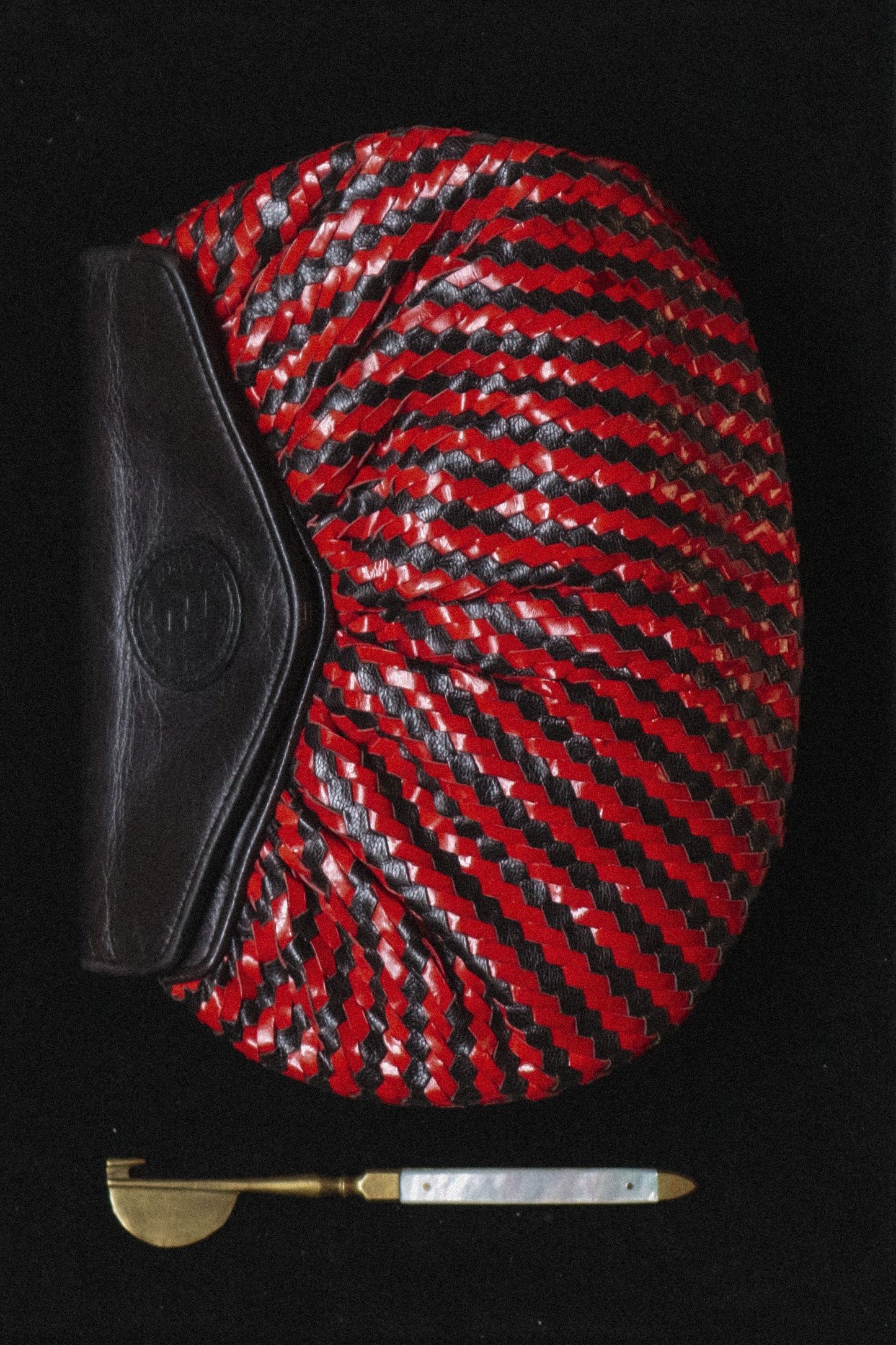 Fendi Vintage Red & Black Woven Leather Clutch