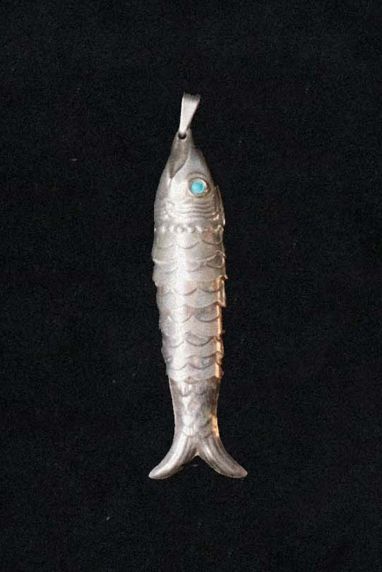 Antique Silver Fish Pendant with Topaz Eye