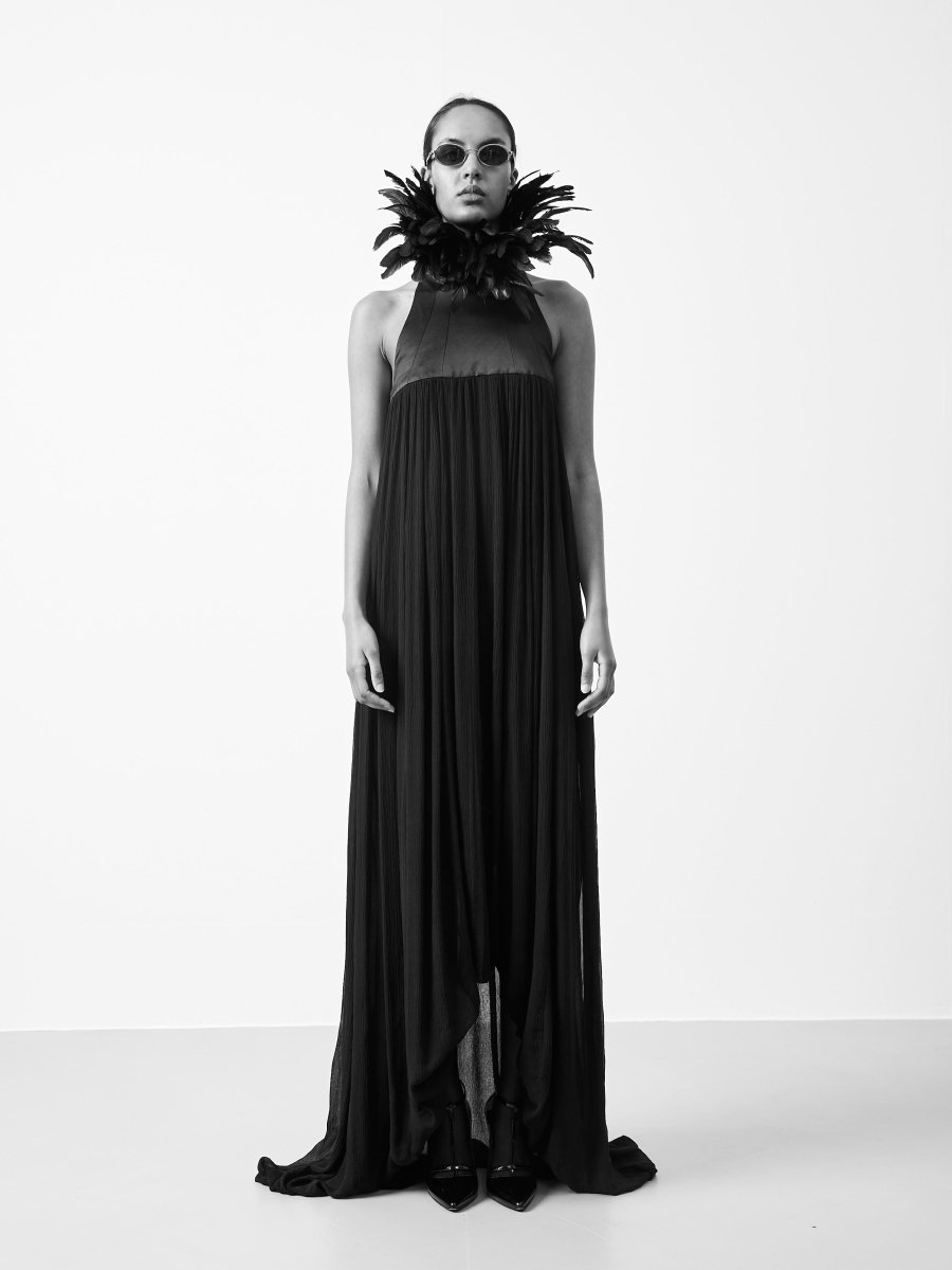 Black feather chiffon dress - WILDE