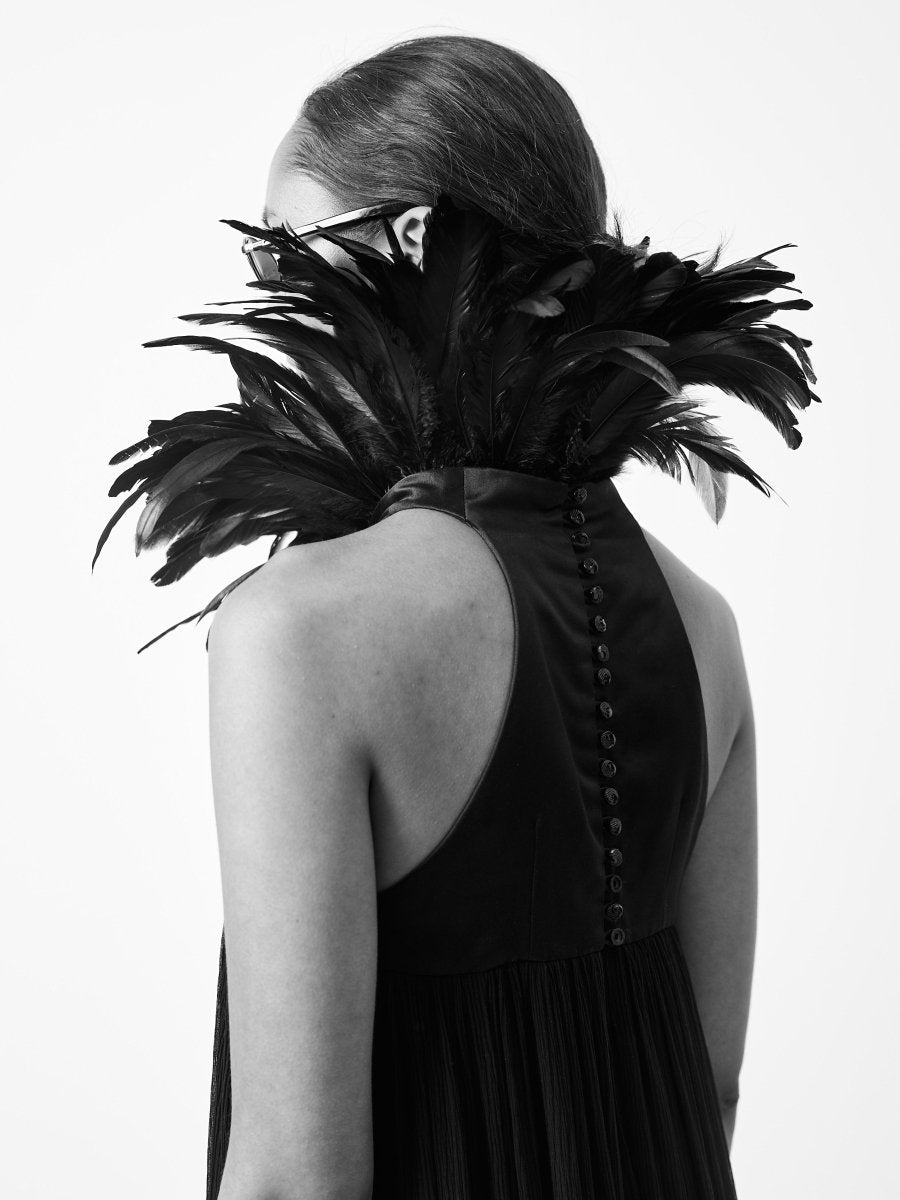 Black feather chiffon dress - WILDE