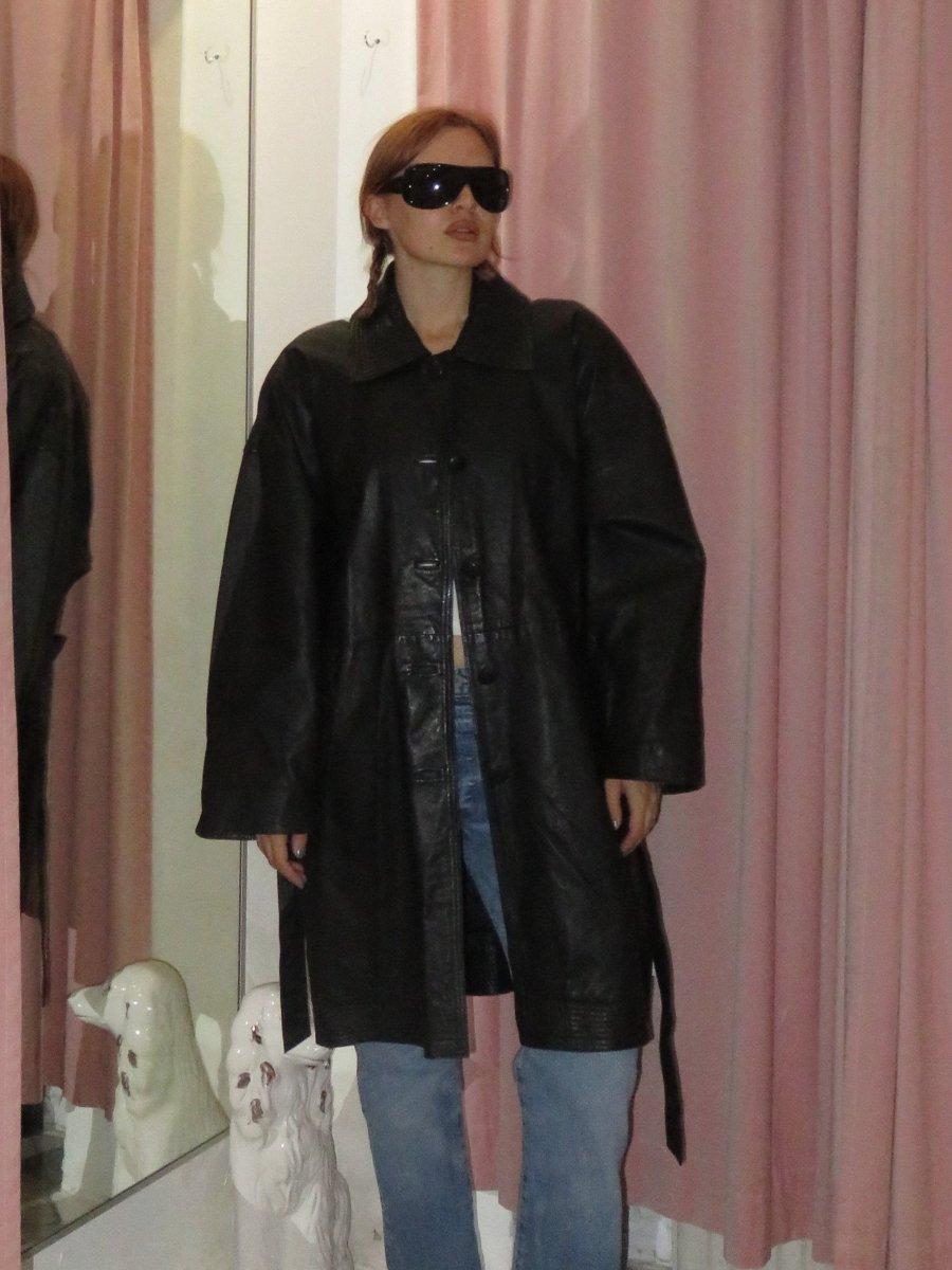 Black leather long coat - WILDE