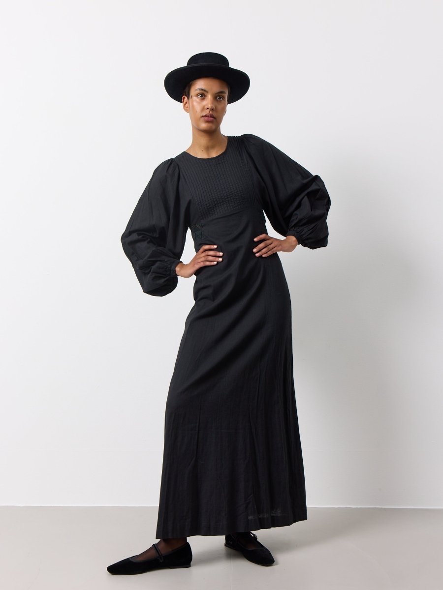 Black puff sleeve long dress - WILDE
