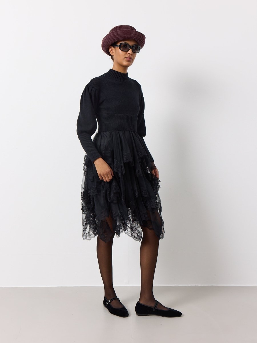 Black wool and lace dress - WILDE