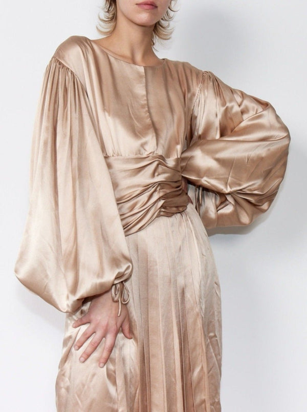 By Malene Birger Salon puff caramel silk dress - WILDE