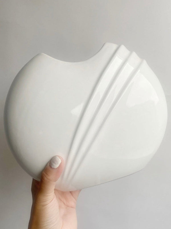 Ceramic large white stripe vase - WILDE