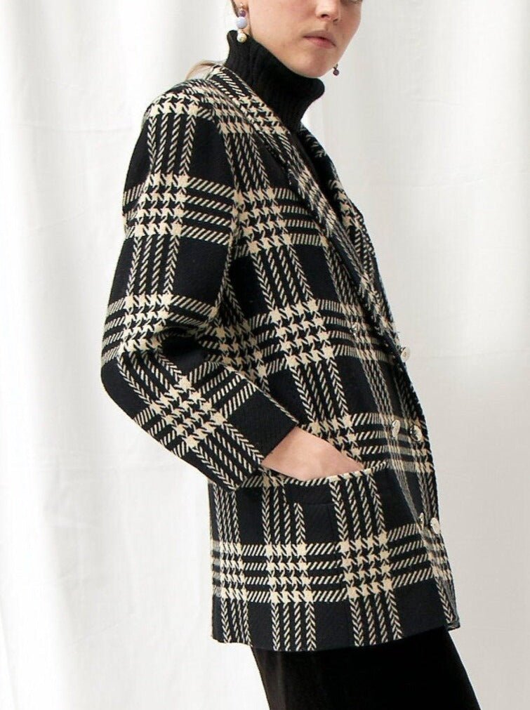 Courrèges black plaid wool coat - WILDE