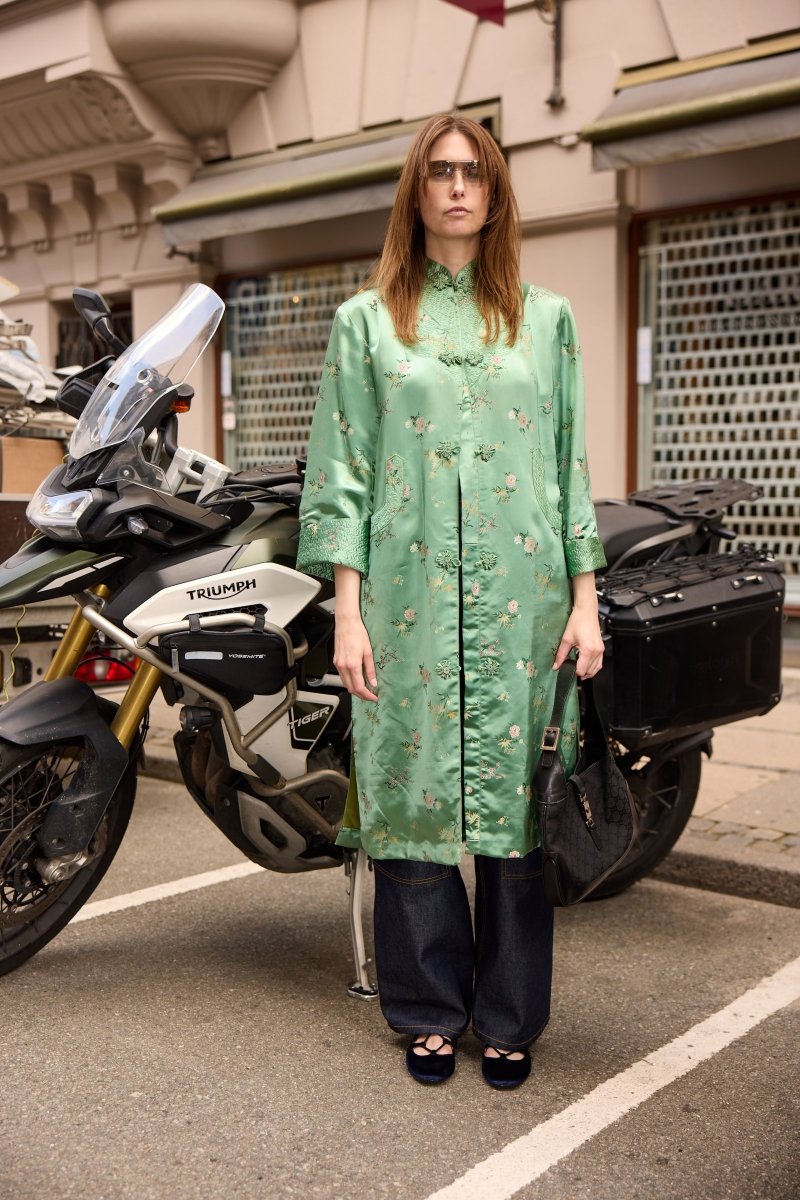 Green silk embroidered coat - WILDE