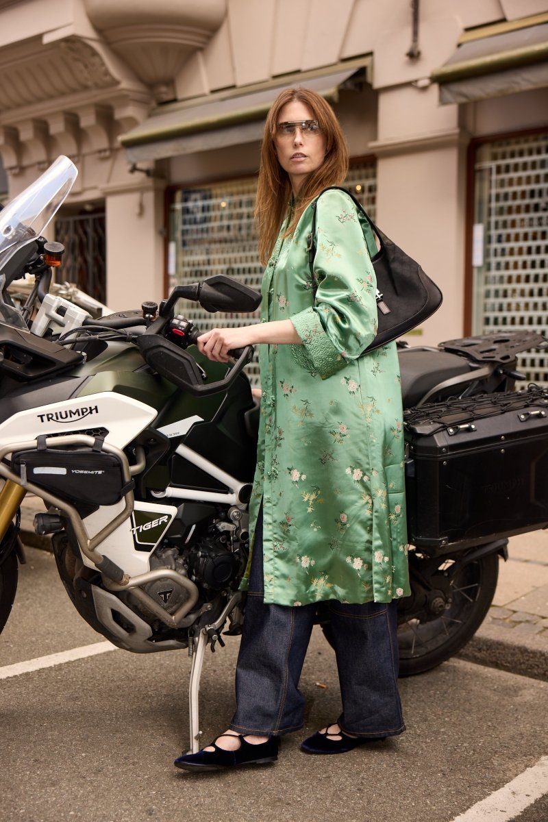 Green silk embroidered coat - WILDE