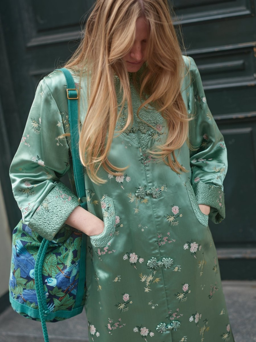 Green silk embroidered robe - WILDE