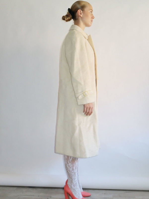 Minimalist long white winter wool coat - WILDE