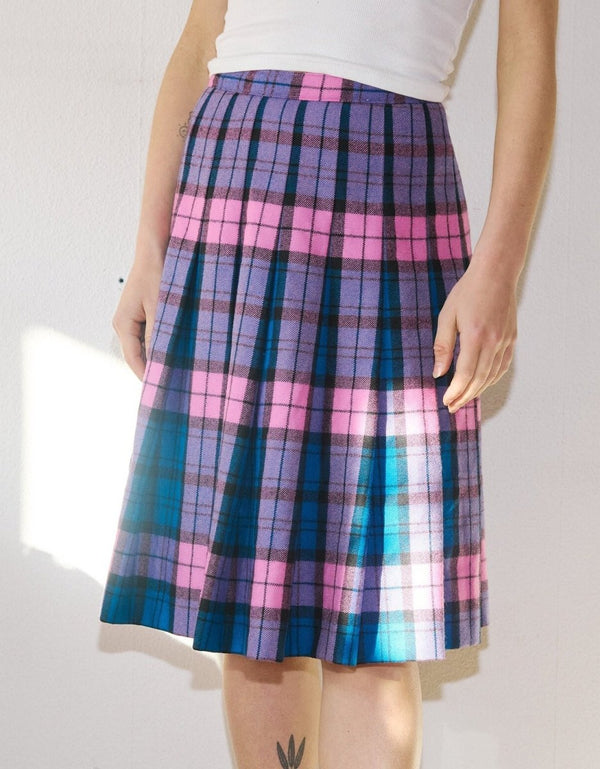 Pink plaid tartan wool skirt - WILDE