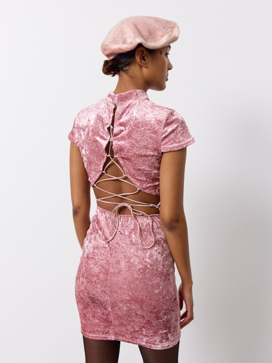 Pink velvet strappy back dress - WILDE