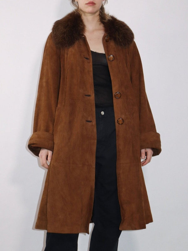 Premium brown suede leather coat - WILDE