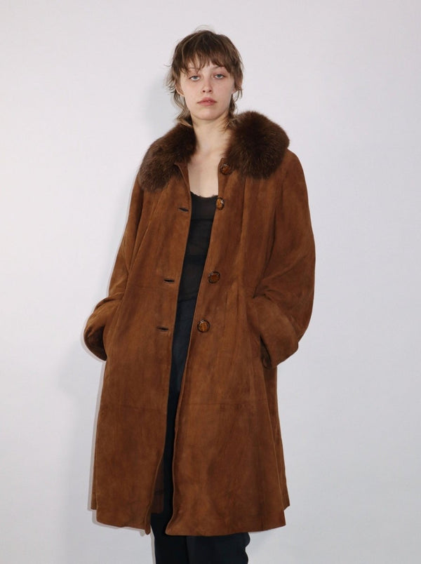Premium brown suede leather coat - WILDE