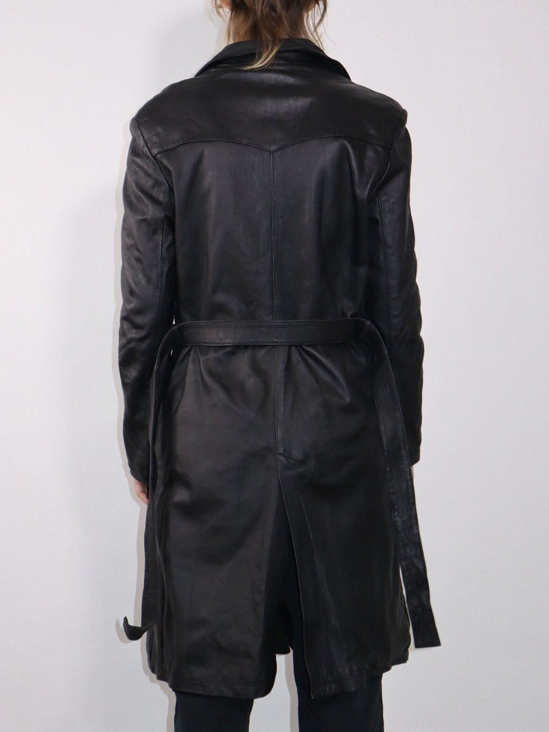 Premium long black leather jacket - WILDE