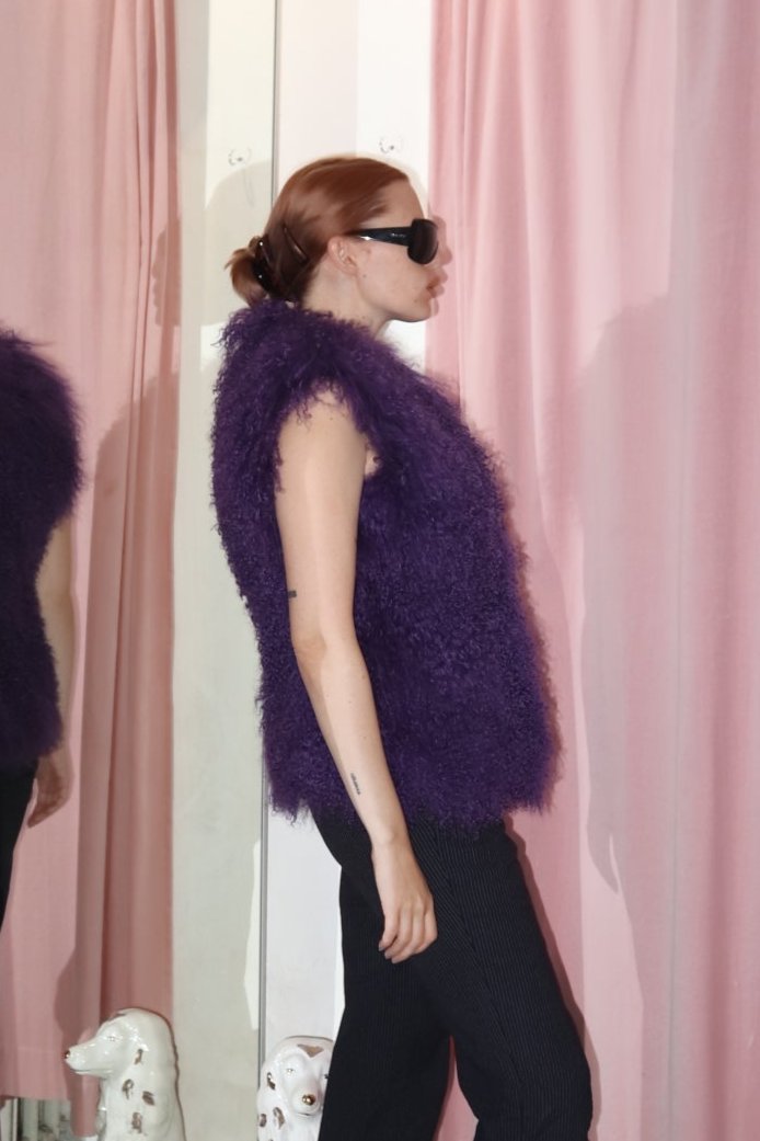 Purple Mongolian fur gilet - WILDE