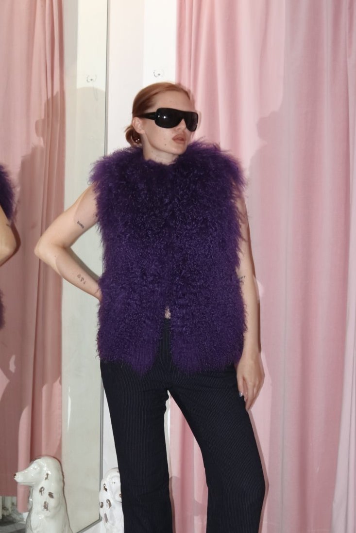 Purple Mongolian fur gilet - WILDE