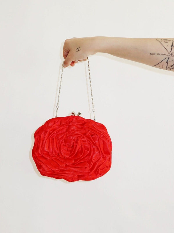 Red floral satin handbag - WILDE