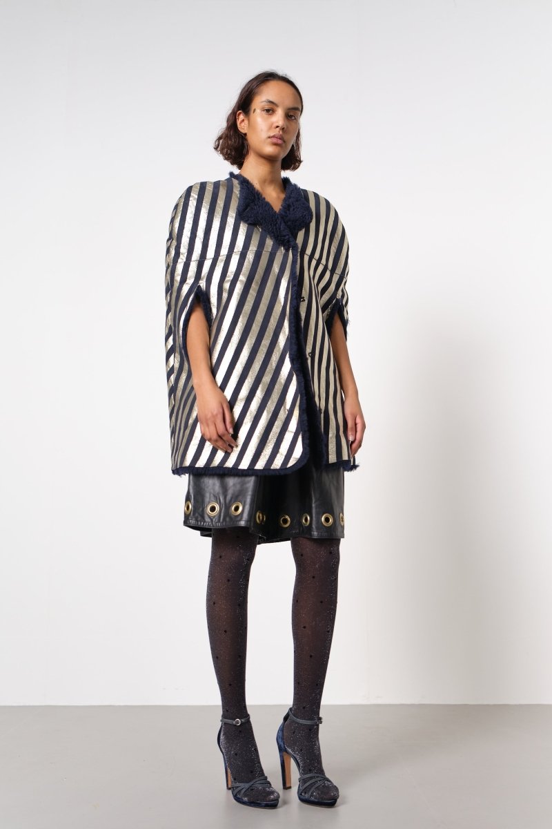 Shearling stripe cape coat - WILDE