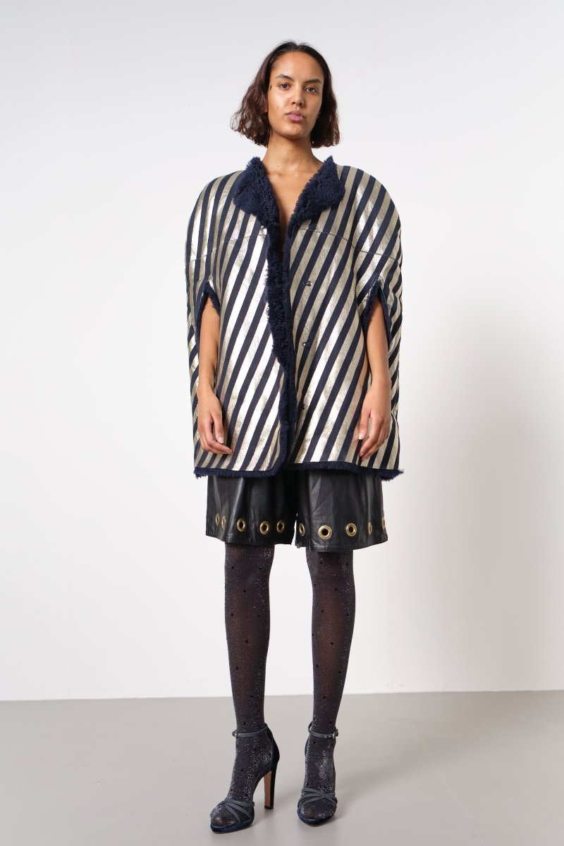 Shearling stripe cape coat - WILDE