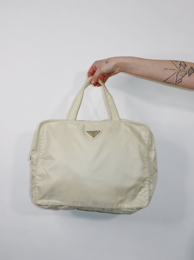 White Prada large nylon tote bag - WILDE