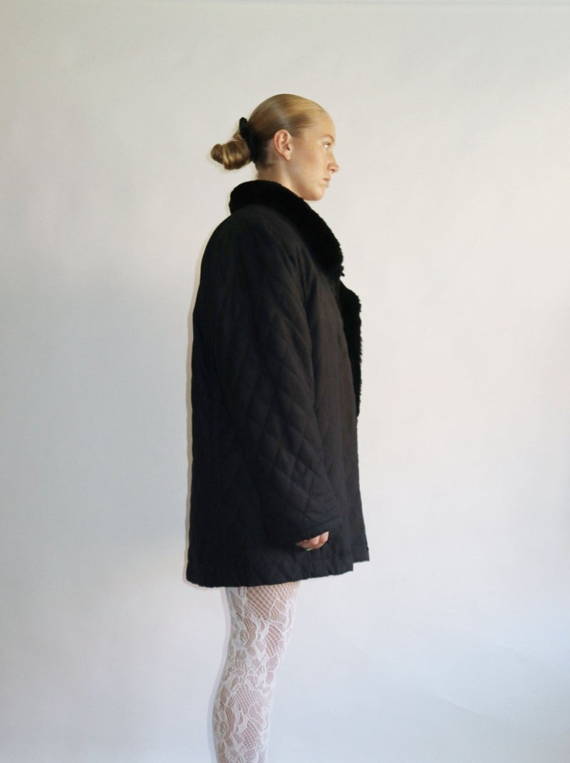 Yves St Laurent quilt black winter vintage coat - WILDE